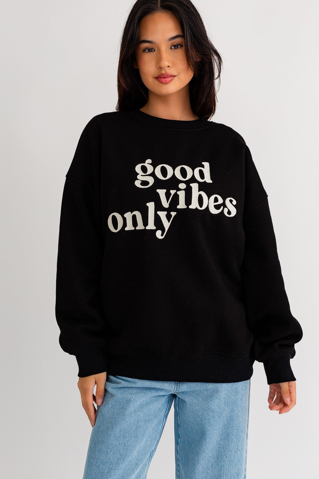 Good Vibes Only Embroidery Sweatshirt