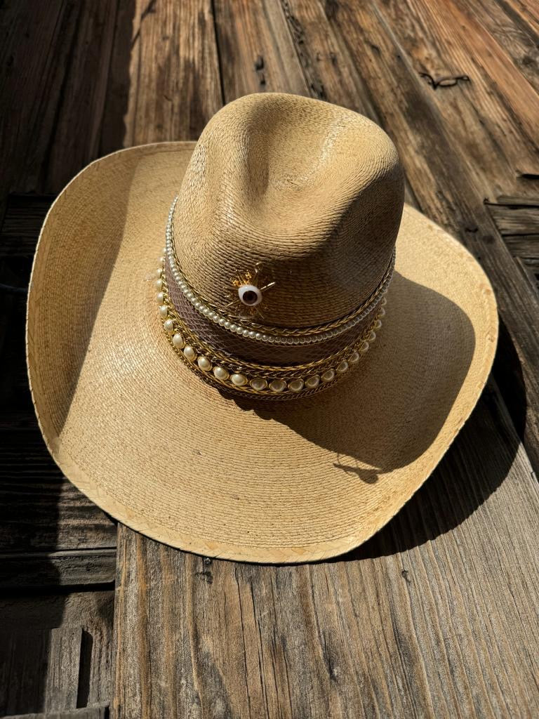 Mal de Ojo | Pearl & Chain Detail Handmade Hat